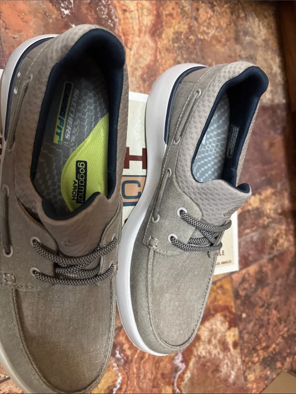 Skechers Men's Taupe Canvas Boat Shoes with White Sole